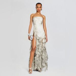 Retrofete Verena Snake Animal Print Silk Ruffle Strapless dress size small NWT